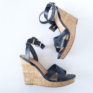 Express Wedge Sandals Black Strappy size 10